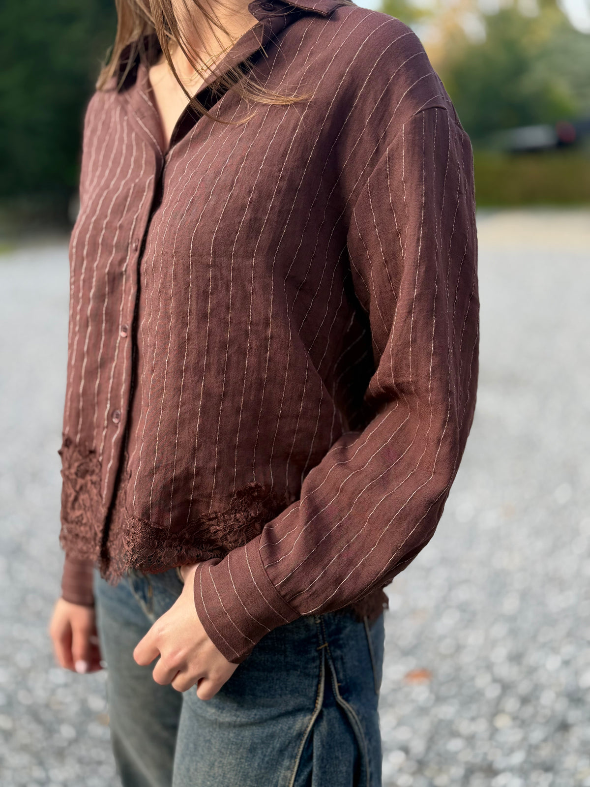 Blouse chocolat rayée