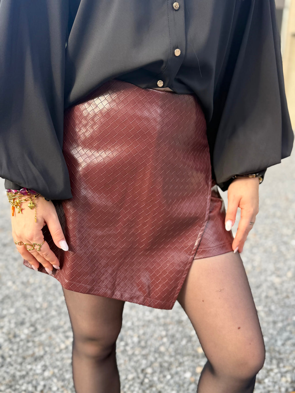 Jupe simili cuir bordeaux