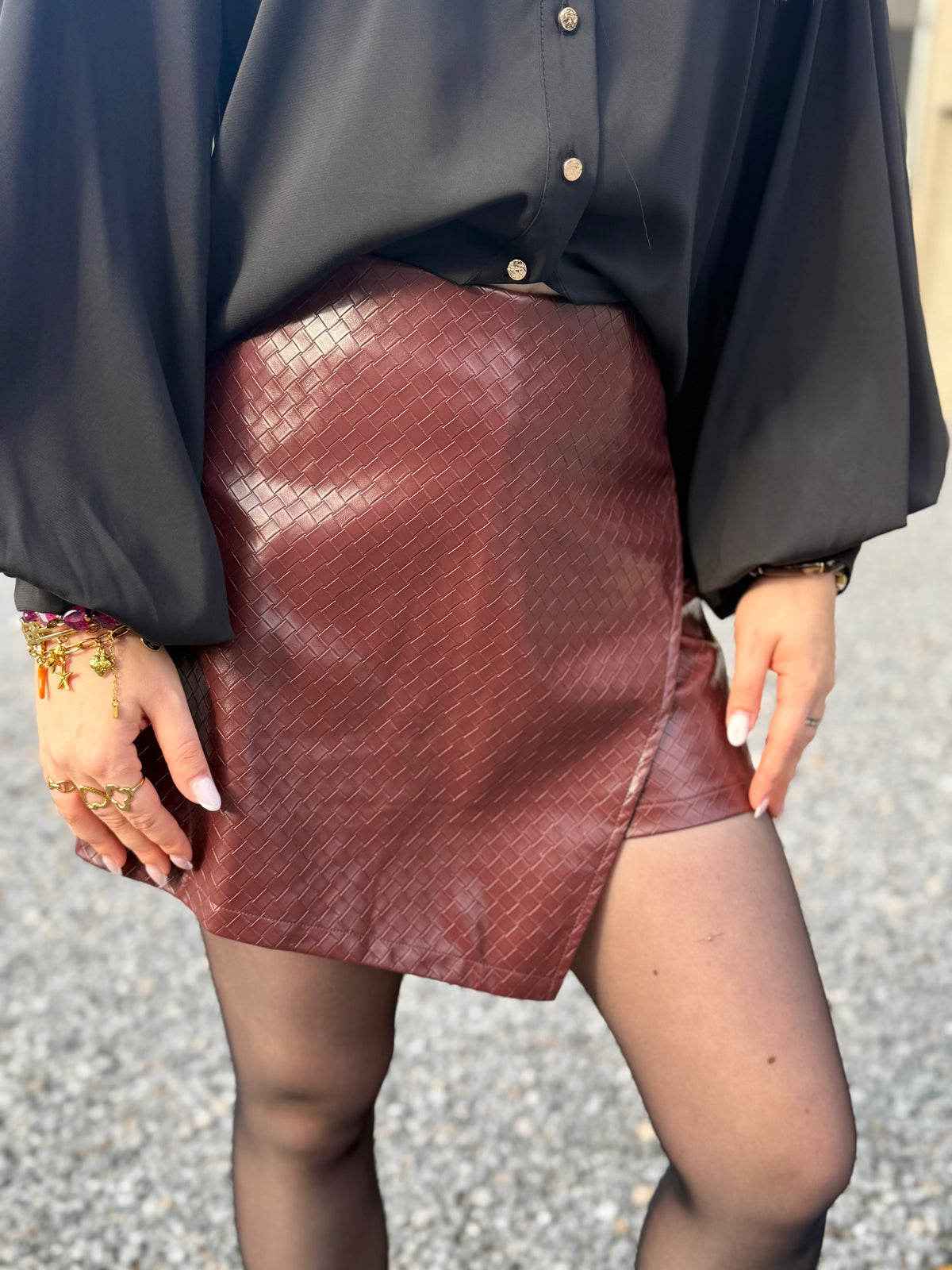 Jupe simili cuir bordeaux