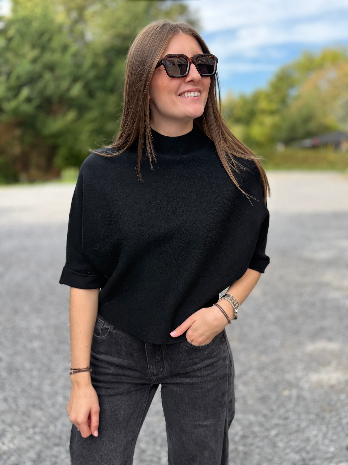 Pull noir col montant