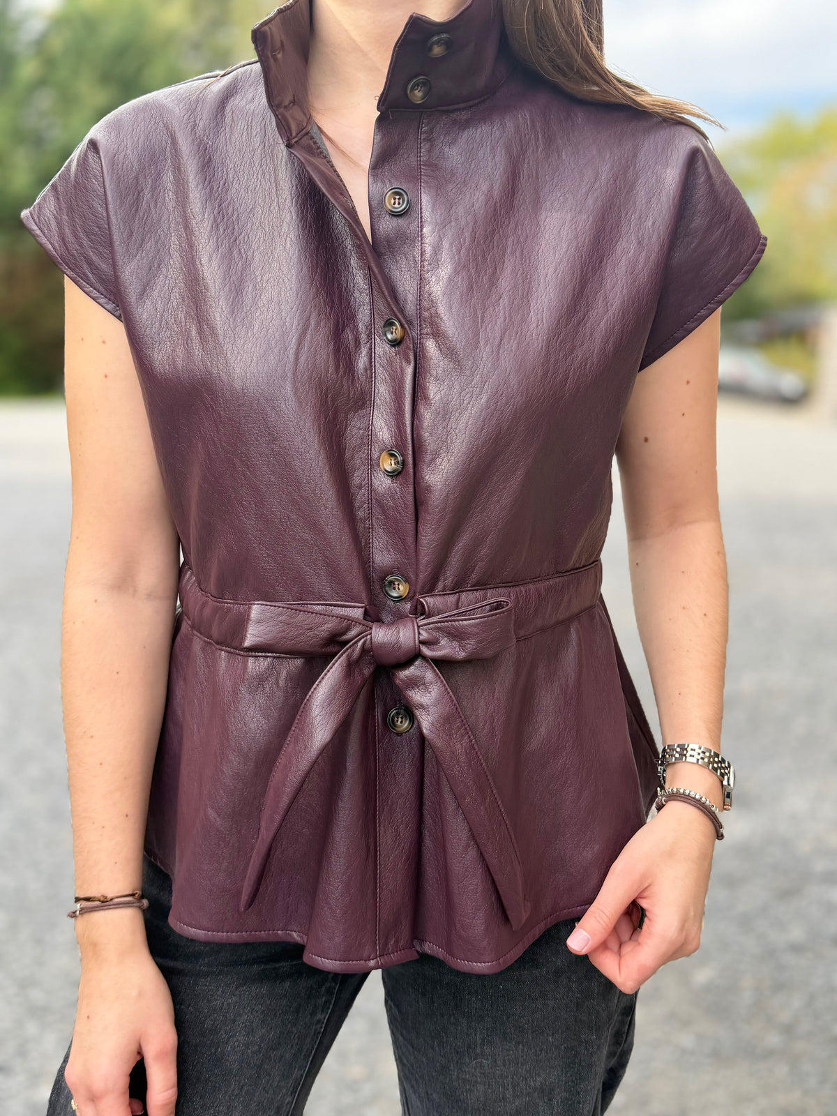 Gilet simili manches courtes bordeaux