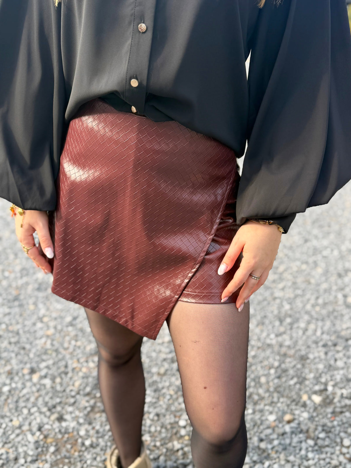 Jupe simili cuir bordeaux